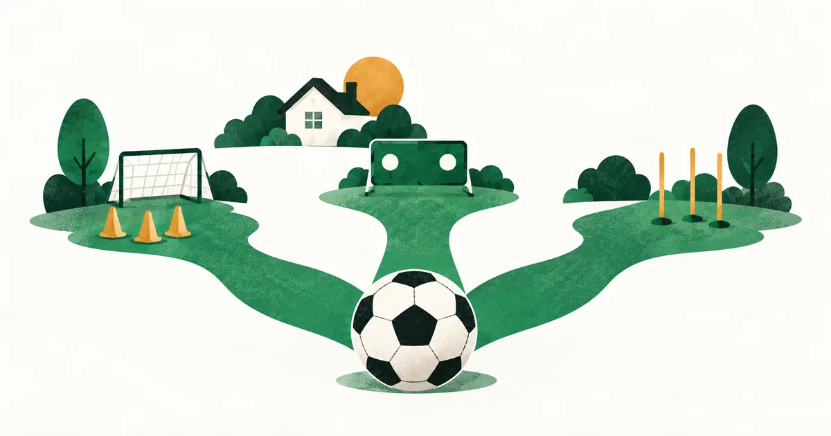 Ilustrasi beberapa pilihan latihan sepak bola yang disesuaikan dengan kebutuhan anak.