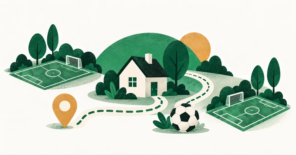 Ilustrasi rumah dan beberapa tempat latihan yang dihubungkan rute pendek.
