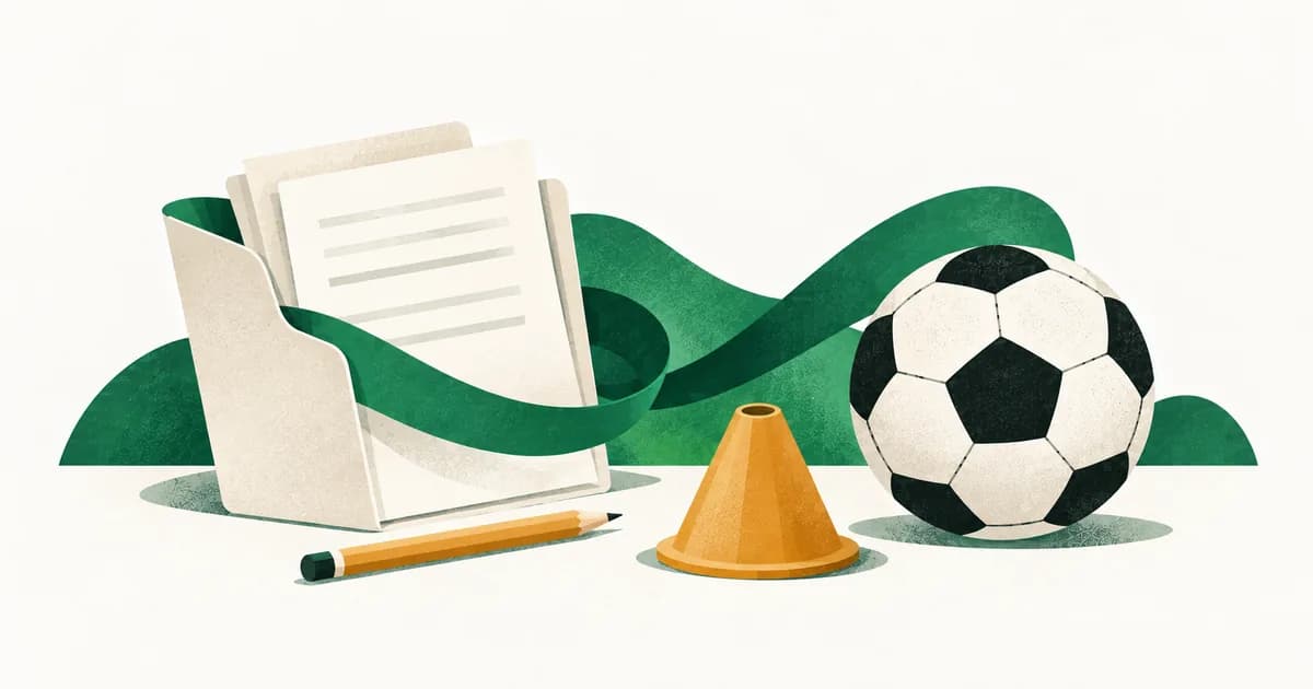 Ilustrasi berkas dan perlengkapan yang disiapkan sebelum mendaftar sekolah sepak bola.