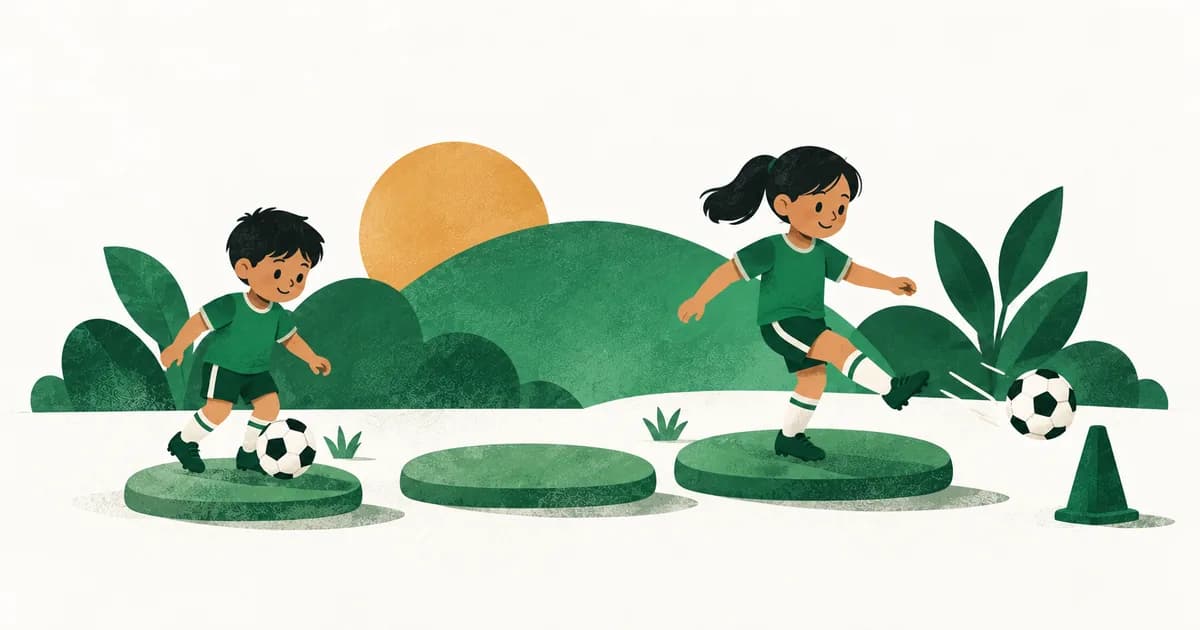 Ilustrasi anak dengan tahap kesiapan berbeda mengenal bola melalui permainan.